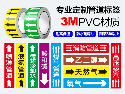 订制化工管道标签箭头贴纸定制印刷防水耐晒不干胶